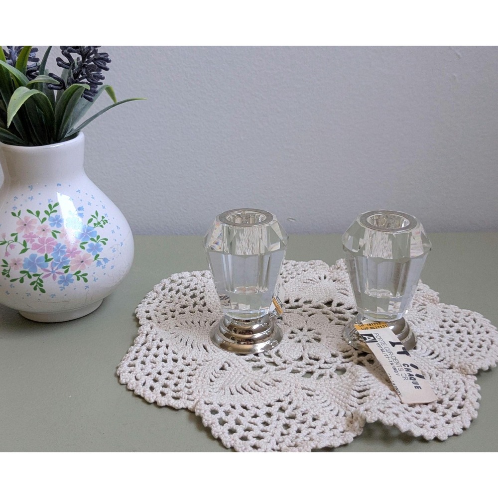 Set of 2 Crystal Toothpick Holders Silver Tone Faceted Table Decor Abbott